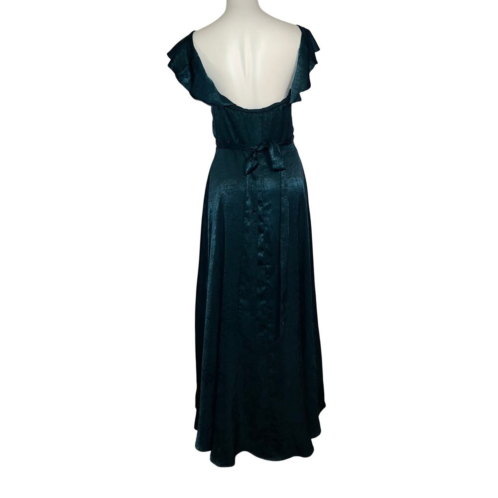 Lulus women’s New off the shoulder mariah satin emerald green wrap maxi dress - Picture 2 of 14